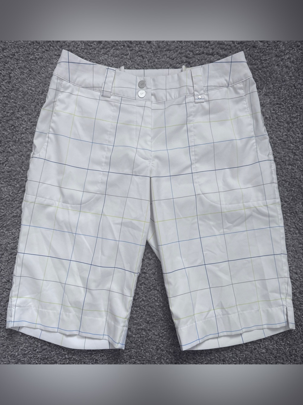 Nike Dri-FIT Women’s white golf shorts windowpane plaid pattern- Medium-8